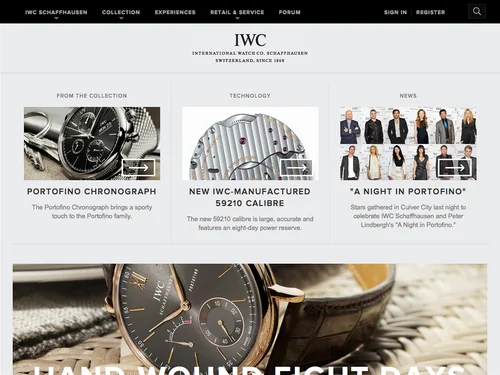 「IWC Schaffhausen | Branch of Richemont International SA | Fine Timepieces From Switzerland | Home」のキャプチャ画像