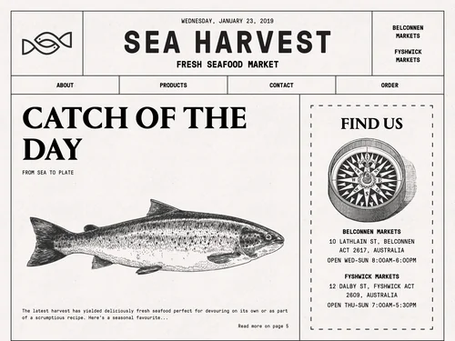 「Sea Harvest | Fresh Seafood Market | Canberra」のキャプチャ画像