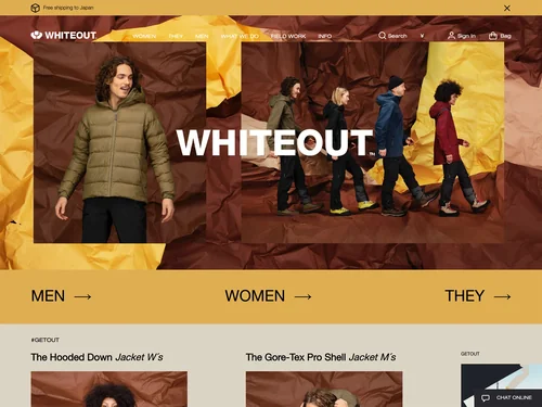 「Whiteout outdoor clothing - #GETOUT」のキャプチャ画像