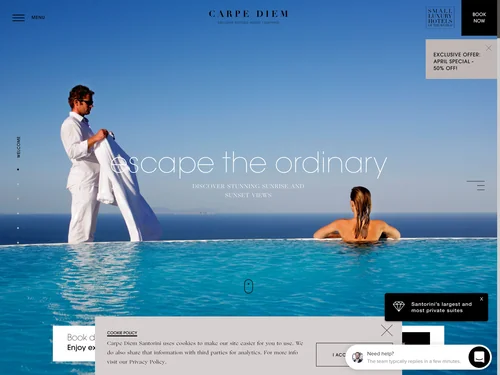 「Luxury Honeymoon Hotel Santorini | Carpe Diem Santorini」のキャプチャ画像