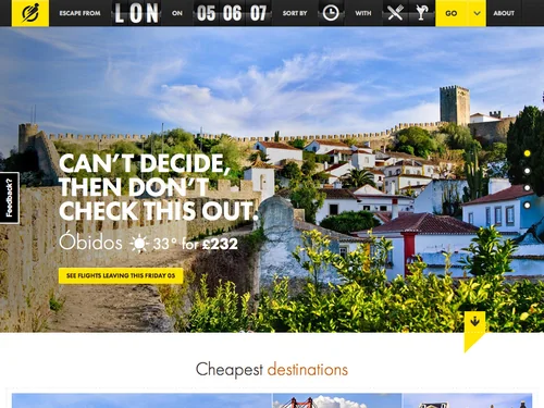 「Escape Flight - A smarter search service that understands what you want from a weekend」のキャプチャ画像