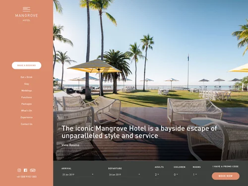 「Mangrove Hotel - this iconic Hotel in Broome WA is a bayside escape of unparalleled style and service」のキャプチャ画像