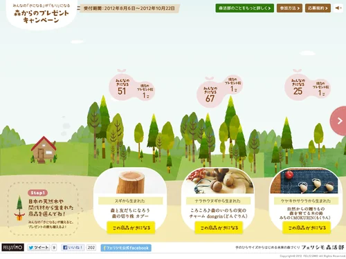 「みんなの「きになる」が「もり」になる！森からのプレゼントキャンペーン | フェリシモ」のキャプチャ画像