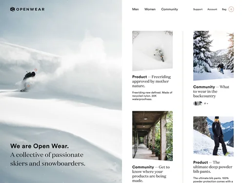 「Open Wear: Sustainable Outerwear. Made affordable.」のキャプチャ画像