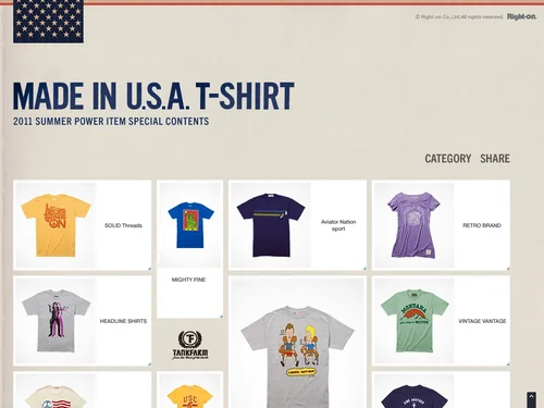 「MADE IN U.S.A. T-SHIRT | デニム・ジーンズ&amp;カジュアル Right-on(ライトオン）」のキャプチャ画像