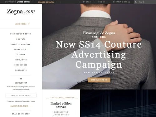 「Ermenegildo Zegna official website」のキャプチャ画像