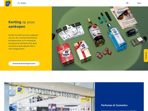 「See Buy Fly | Winkelen op Schiphol | Ontvang € 5,- korting」のキャプチャ画像