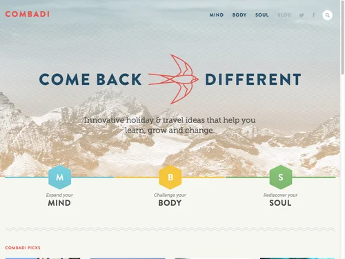 「Combadi | Innovative holiday &amp; travel ideas that help you learn, grow and change.」のキャプチャ画像
