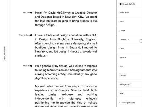 「David McGillivray — Designer of Identities &amp; Digital Experiences」のキャプチャ画像