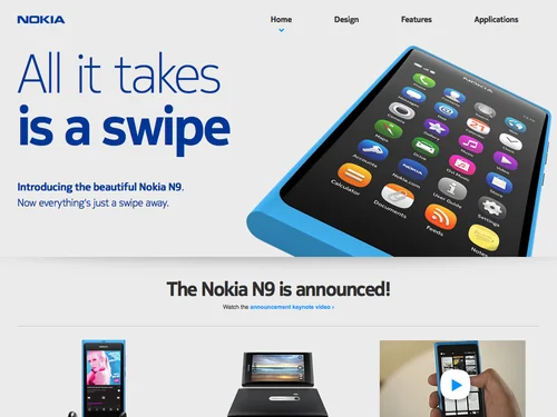 「Home | Experience Nokia N9 – All it takes is a swipe」のキャプチャ画像