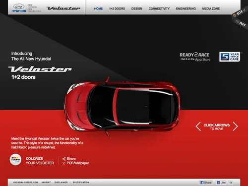 「Hyundai Veloster | Official Site, Hyundai Motor Europe」のキャプチャ画像