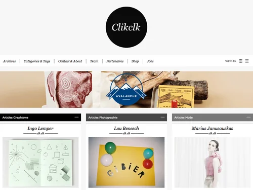 「Clik clk - Blog d'inspiration - Graphisme, Photographie et Mode traqués à la force du mulot」のキャプチャ画像
