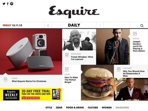 「Esquire - The Smart Man's Guide to The Best in Style, Food, Gear, Culture and more」のキャプチャ画像