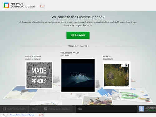 「Home | Creative Sandbox by Google」のキャプチャ画像