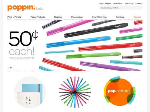 「Unique office supplies that make work fun | Poppin」のキャプチャ画像