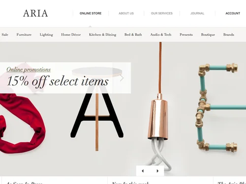 「Contemporary Furniture, Design, Lighting &amp; Home Accessories - Call 020 7704 6222  - Aria」のキャプチャ画像