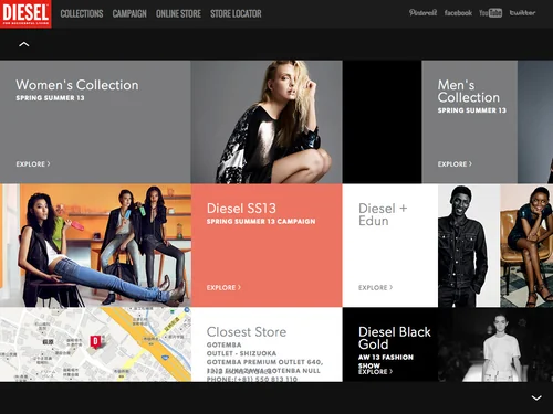 「Diesel - jeans, clothes, shoes, watches, apparel, denim and sunglasses」のキャプチャ画像