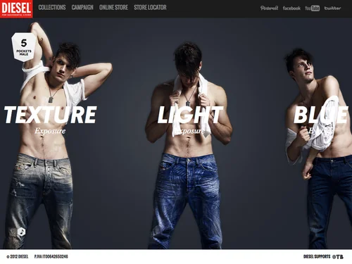 「Diesel - Men’s Denim - Light Exposure, Texture Exposure, Blue Eyecons - Male Jeans SS2013.」のキャプチャ画像