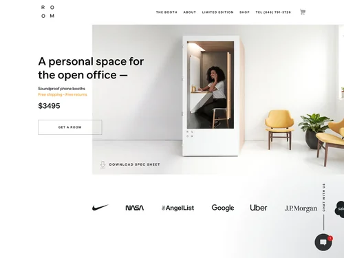「ROOM | Soundproof Phone Booths For The Open Office」のキャプチャ画像