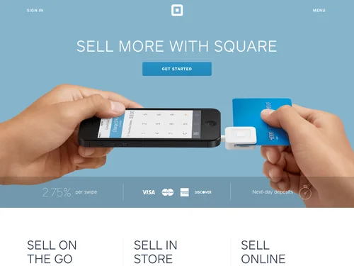 「Accept credit cards anywhere with your iPhone, Android or iPad」のキャプチャ画像